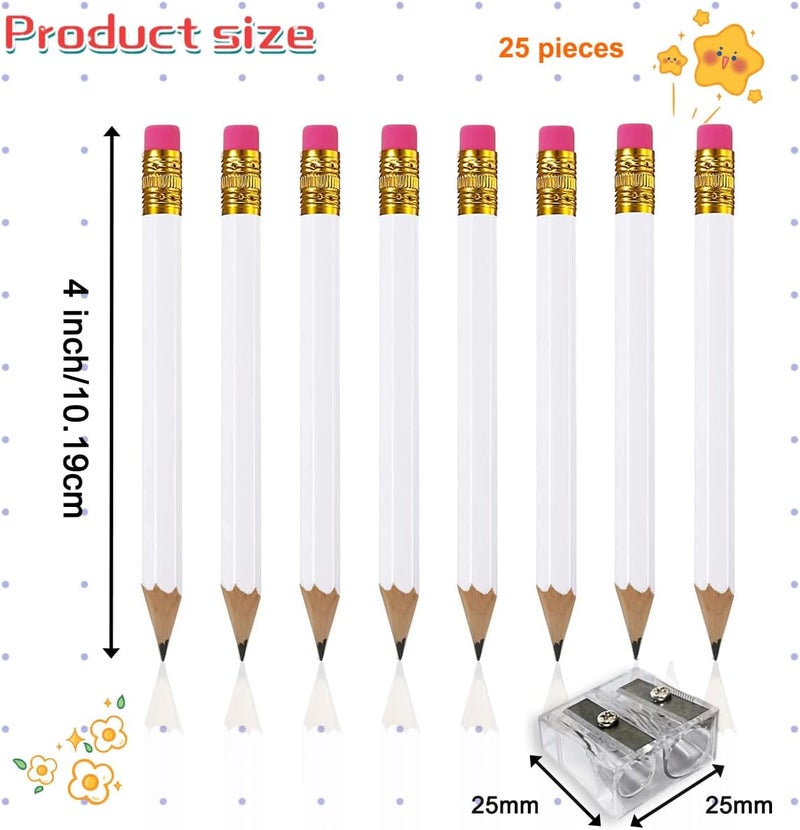 Adhere 25pcs Golf Pencils with eraser Hexagon Wooden Pencils Graphite 2B for Golf Event Scoring,Classroom,Wedding,Company Meetings,Pew, Pocket (white) - Image 2